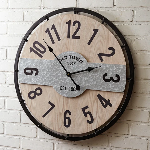 26 inch Old Town Wall Clock in Wood and Metal Cover