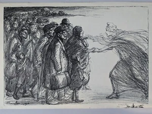 T. Steinlen, Las Refugies De La Meuse, Original-Lithographie, Bleistift signiert, 1916 - Bild 1 von 10