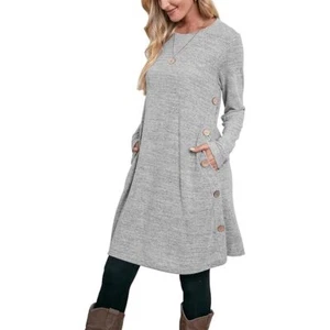 Ofeefan NWT Women's Tunic Dress Side Buttons Long Sleeve Top Pockets Gray XXL - Picture 1 of 8