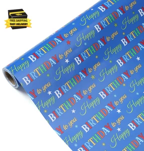 Geburtstag Geschenkpapier Rolle, Mini Rolle - 17 Zoll * 32,8 Fuß, blau Design Verpackung - Bild 1 von 6