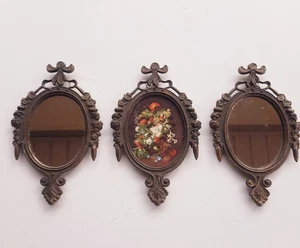 3 Vintage Messing verziert Made in Italy Oval Bilderrahmen Spiegel 6,5" x 4" Filagree - Bild 1 von 16