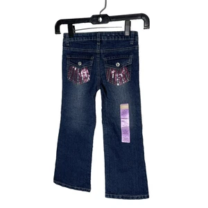 Arizona Jeans Girls Sz 4 Bootcut Sequin Embelished Flap Pockets Denim Pants Blue - Picture 1 of 14