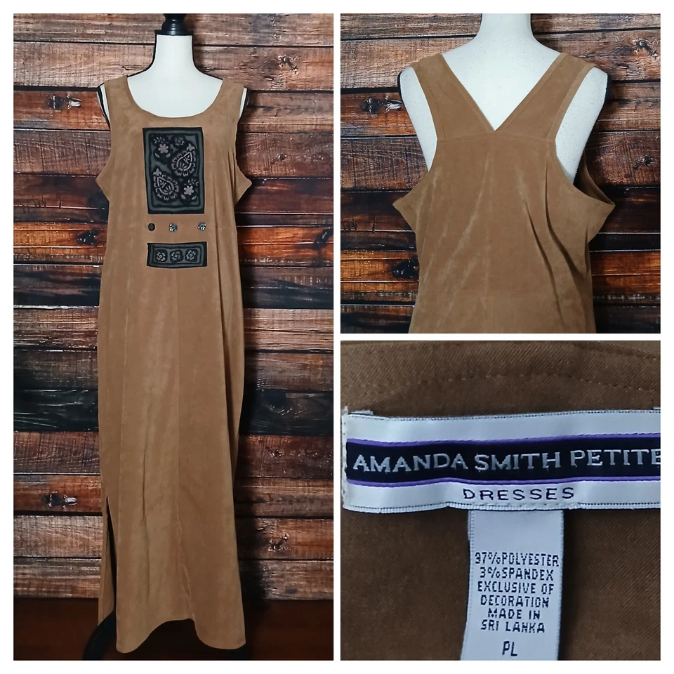 Vestido Amanda Smith Maxi Jumper PL Grande Pequeno Macacão Camurça Artificial Marrom Vintage - Imagem 1 de 4