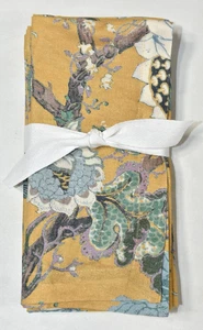 Pottery Barn SAMPLE FLAW Set 4 Dahlia Floral 20x20 Cloth Dinner Napkins Yellow - Picture 1 of 14