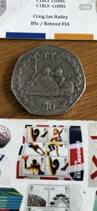 OLD STYLE LARGE 1984 ISLE OF MAN TT SIDE-CAR MICK BODDICE 50p COIN CIRCULATED - Picture 1 of 6