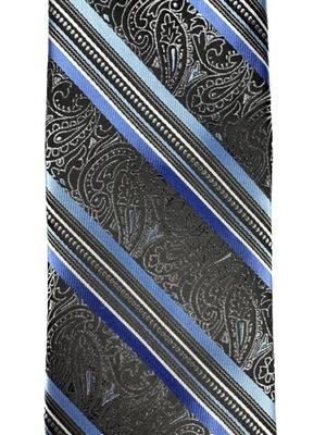 Corbata de hombre PLATINUM DESIGNS a rayas cachemira negra azul resistente a las manchas Foto 1 de 3