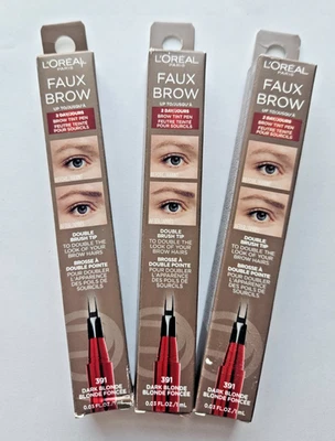 3 PACK L'Oreal Paris Faux Brow, 391 DARK BLONDE Hair-Like Eyebrow Pen Double Tip - Image 1 of 4