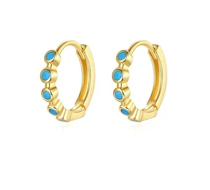 Damen Kinder Ohrringe Klapp Creolen Rhodiniert Türkis Ohrschmuck Kinderschmuck - Picture 1 of 5