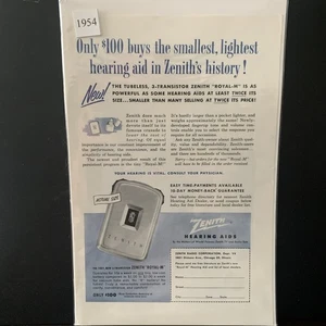 Vintage 1954 Zenith Smallest Lightest Hearing Aid in History Ad Advertisement - Picture 1 of 2