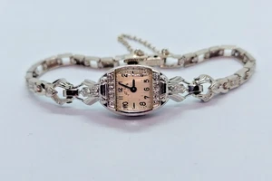 Antiguo reloj de cóctel Elgin para damas de platino y diamantes de 14 k 0,65 ctw REVISADO - Imagen 1 de 18
