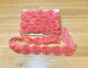 Coral Shabby Chic Chiffon 3D Flower Trim, 2 Yards 15" X 1" wide Sewing, Craft - Picture 1 of 4