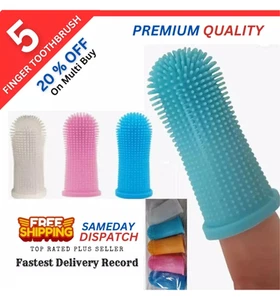 5x Pet Dog Cat Clean Teeth Silicone Finger Toothbrush Puppy Dental Care Brush UK - Picture 1 of 8