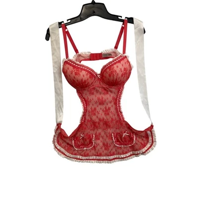 Victoria’s Secret Red Lace French Maid Apron Lingerie Set Size 34D - Image 1 of 4
