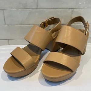 Aerosoles Women’s Camera Platform Heeled Sandal Nude Leather Size 8 - Picture 1 of 7