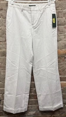 NUEVO CON ETIQUETAS RALPH LAUREN Blanco con Azul Pin Rayas Pantalones Puños y Bolsillos Mujer’s Talla 6 Foto 1 de 4