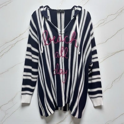 Suéter con Capucha Lane Bryant Beach Todo el Día Azul Marino Blanco Rosa 22/24 Mezcla de Algodón Barco Foto 1 de 4