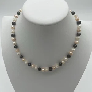 Vintage Multi-Color Cultured Freshwater Pearl Necklace -White, Peach & Black 18” - Picture 1 of 7