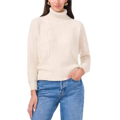 Suéter Vince Camuto Para Mujer Crema/Avena Patchwork Punto Cuello Alto, S Foto 1 de 4