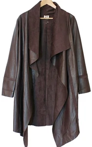 PLANET By Lauren G NWT Brown VEGAN LEATHER COAT Asymmetrical Open (1) $440 - Picture 1 of 4