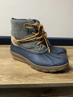 Botas de pato de lana al tobillo negras/marrones Sperry de agua salada con cuña STS99997 para mujer 7M Foto 1 de 4