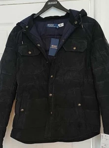Men'sPolo  Ralph Lauren Quilted 100% Goat Suede Warm  Hooded Warm Jacket Size S - Picture 1 of 12