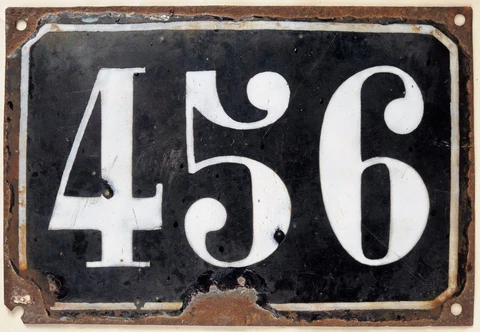 Large old black French house number 456 door gate plate plaque enamel metal sign Cover