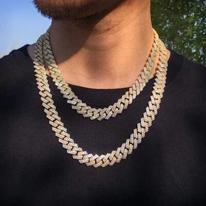 12mm Iced CZ Out Cuban Link Chain 14k Gold Stainless Steel Hip Hop Jewelry - Picture 1 of 6