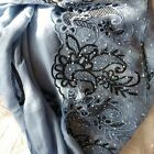 Beautiful ladies lace and cotton headscarf hijjab blue and black fine embroider 