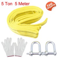 5M 5 Ton Tow Rope Towing Pull Strap Heavy Duty Offroad Recovery With Pair Glove