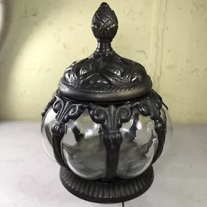 Vintage Gothic Apothecary Jar Hand Blown Caged Bubble Glass Bronze with Lid - Picture 1 of 11