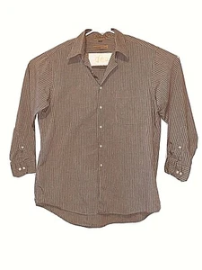Milano Uomo Mens Button Up Long Sleeve Shirt Taupe/Brown Pin Stripe 16.5 32/33 - Picture 1 of 9