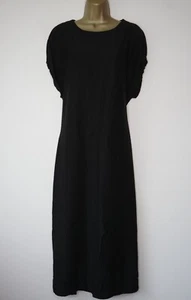 NEXT BLACK CRINKLE TEXTURED MIDI CAP SLEEVE DRESS SIZE 12 BNWT POCKETS SLIT LEGS - Picture 1 of 5