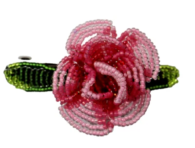 BARRETTE HAND BEADED FRENCH HAIR CLIP ROSE SHADES OF PINK  4" X 2.5" L - Image 1 of 4