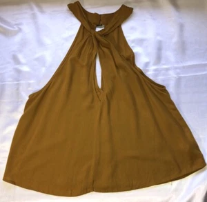 Free People Sleeveless Key Hole Halter Buckle Blouse Gold Wide Arm Hole Sz S - Picture 1 of 7
