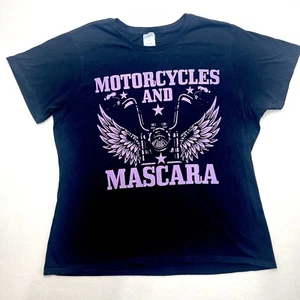 Motorcycles & Mascara Women’s 3XL Black & Purple Graphic Tee, Biker Chic T-Shirt - Picture 1 of 7