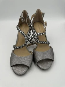 Antonio Melani Sandals Heels Silver Sparkle Rhinestone Straps Glitter Sz 7M - Picture 1 of 7