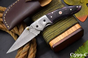 Custom Hand Forged Damascus Steel Folding Knife Handmade (C599-C) - Picture 1 of 7
