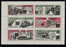 RARE 1958 TALYLLYN RAILWAY LETTER STAMP SURCHARGED SHEET OF 6 UNMOUNTED MINT