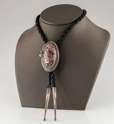 Corbata Bolo de ágata rosa de plata de ley con aglets de plata ¡Preciosa! Foto 1 de 3