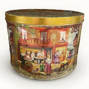 Lata de Galletas Tapa 3D Dinamarca Panadería Histórica Escena Callejera Excelente Estado - Imagen 1 de 10