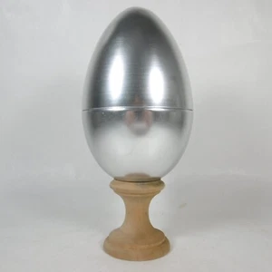 T832 SCHMUCKKÄSTCHEN SCHMUCKKÄSTCHEN EIFORM EIER ALUMINIUM UND HOLZ VINTAGE - Bild 1 von 8