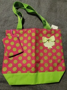 Hot Pink/Lindgrün gepunktet Beuteltasche/Tasche/Geldbörse mit angenähtem Reißverschlussbeutel Neu mit Etikett - Bild 1 von 4