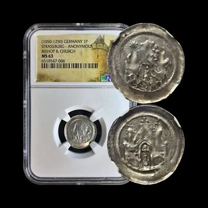 GERMANY. 1223, Denier, Silver - NGC MS63 - Alsace, Strassburg, Bishop Church - Picture 1 of 5