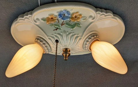 Outstanding PORCELIER 2-Bulb Porcelain Ceiling Light: Art Deco & MCM, Rewired Cover