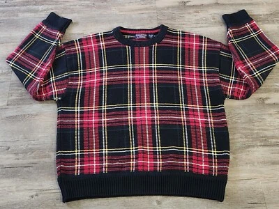 Suéter tejido a cuadros rojo vintage Roundtree & Yorke XL para hombre-R Foto 1 de 4