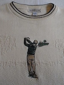 Grand Slam Golf Sweater Men's XL Cotton Ivory Black Green Gold Embroidered MINT - Foto 1 di 6