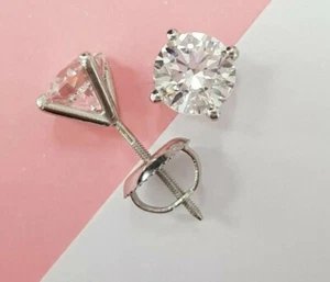 $10000 1.95 Ct Diamond Stud Earrings Natural Round Real 14k White Gold Martini - Picture 1 of 9