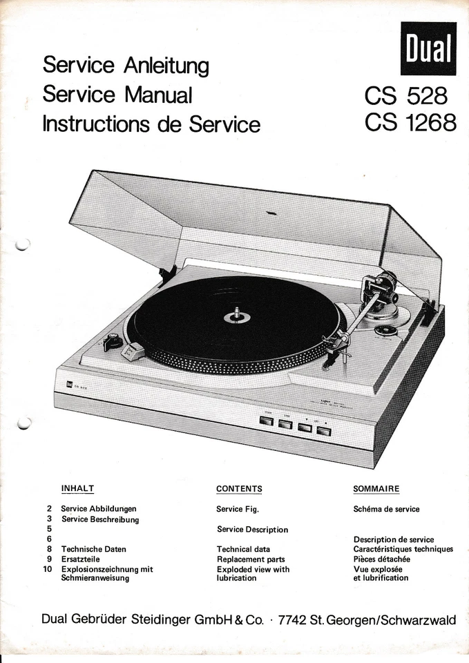 Service Manual Instructions for Dual Cs 528/1268 - Image 1 of 1