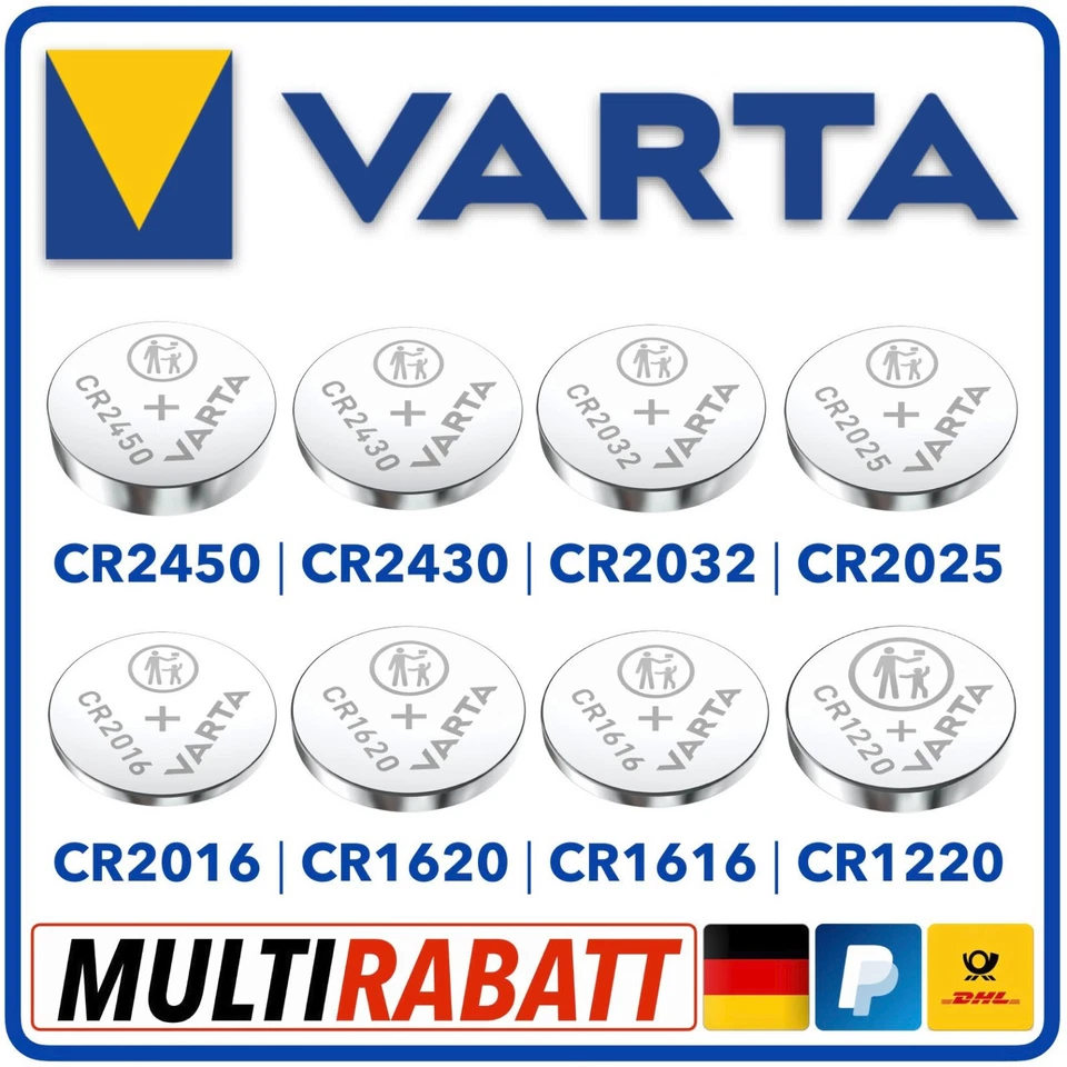 Varta CR2032 CR2025 CR2016 CR2430 CR2450 CR1220 CR1620 CR1616 Auswahl Bulk - Bild 1 von 1