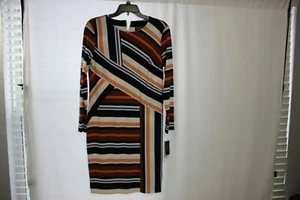 ECI New York Women Navy Orange Striped Midi Pencil Dress Size 10 $118 NWT - Picture 1 of 8